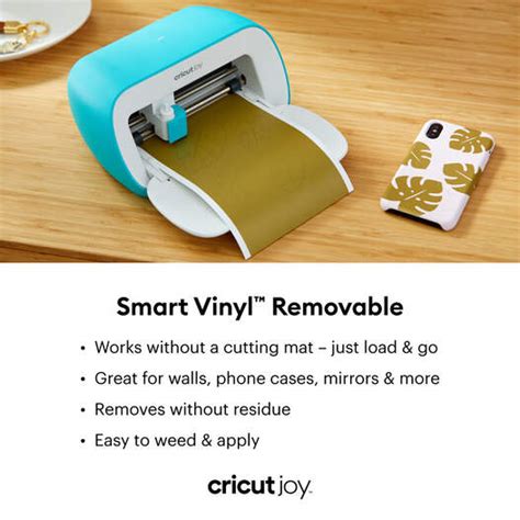 2009329 - Cricut Smart Vinyl Removable Aqua 120cm; 1 roll 5.5 in x 10 ft (13.9 cm x 3 m); Matte finish; Works without a cutting mat – just load & go!; Dishwasher friendly; Weather-resistant, ideal for outdoor projects; For Cricut Joy™